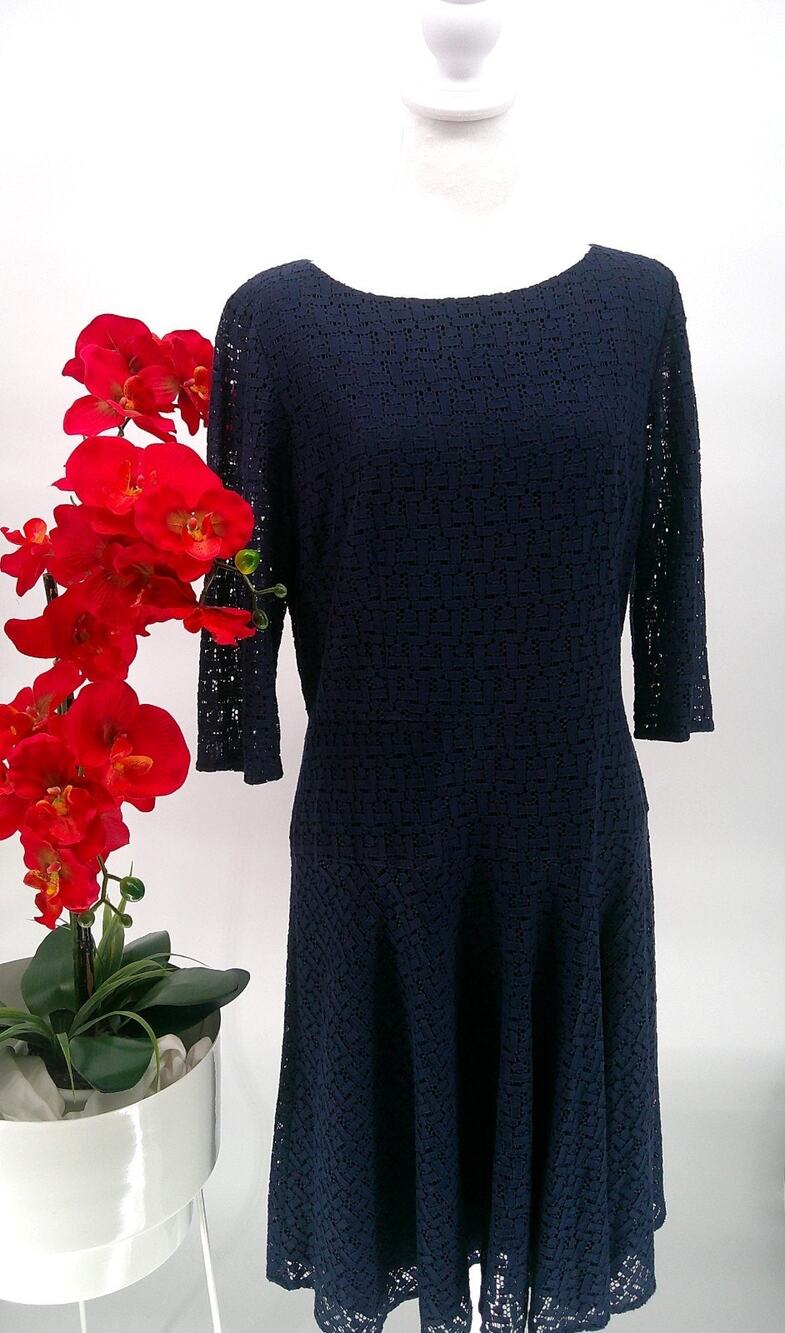 Antonio Melani Womens Navy Blue Classic Eyelet Lace Overlay Sheath Dress Size 10